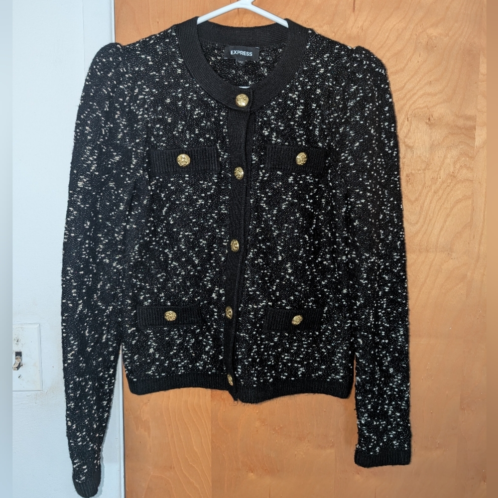 Express Black And Gold Knit Cardigan Sweater S